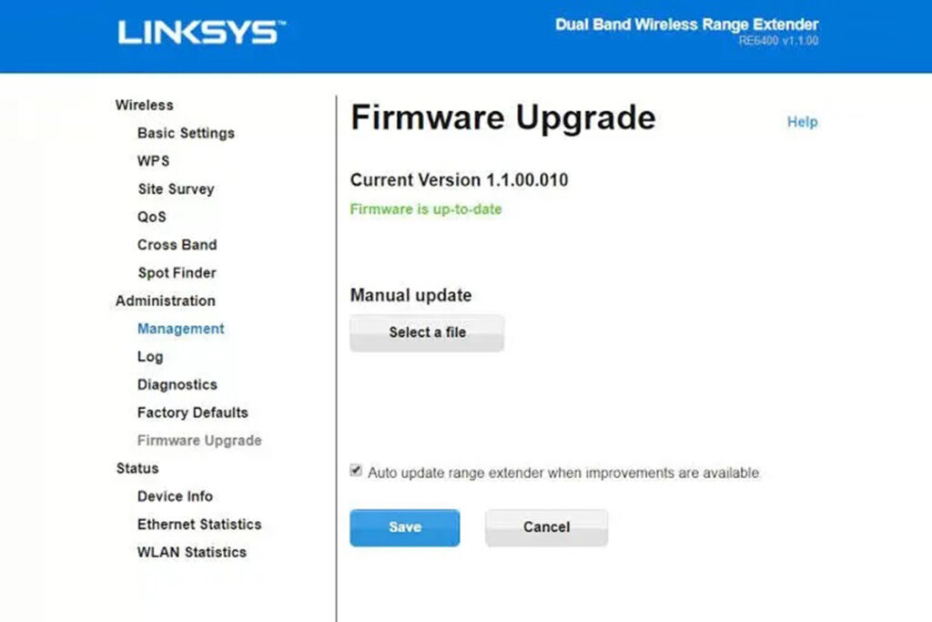 Linksys RE6300 Firmware Update