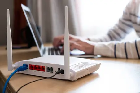 An Ethernet cable located near the modem